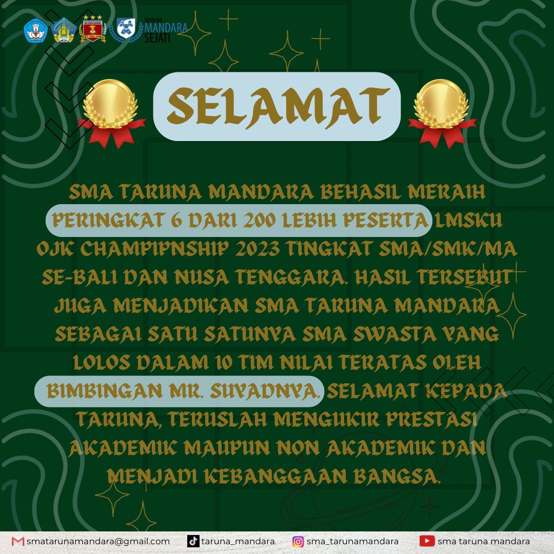 Image LMSKU OJK 2023 : SMA Taruna Mandara Peringkat 6 dari 200 Peserta